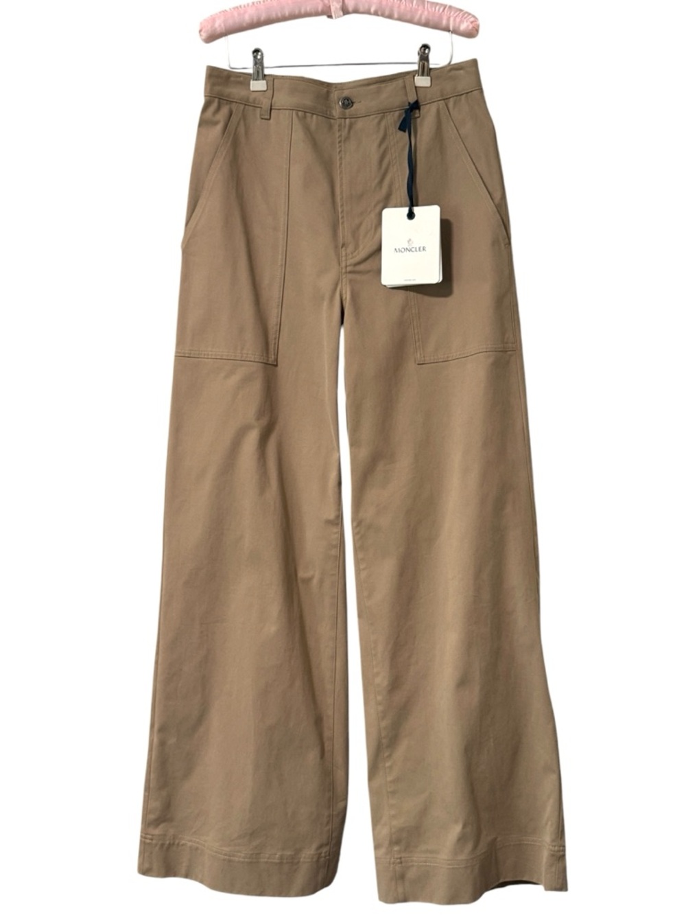 Moncler Beige Cotton Wide-Leg Gabardine Trouser Pants Size 42 IT (6 US)